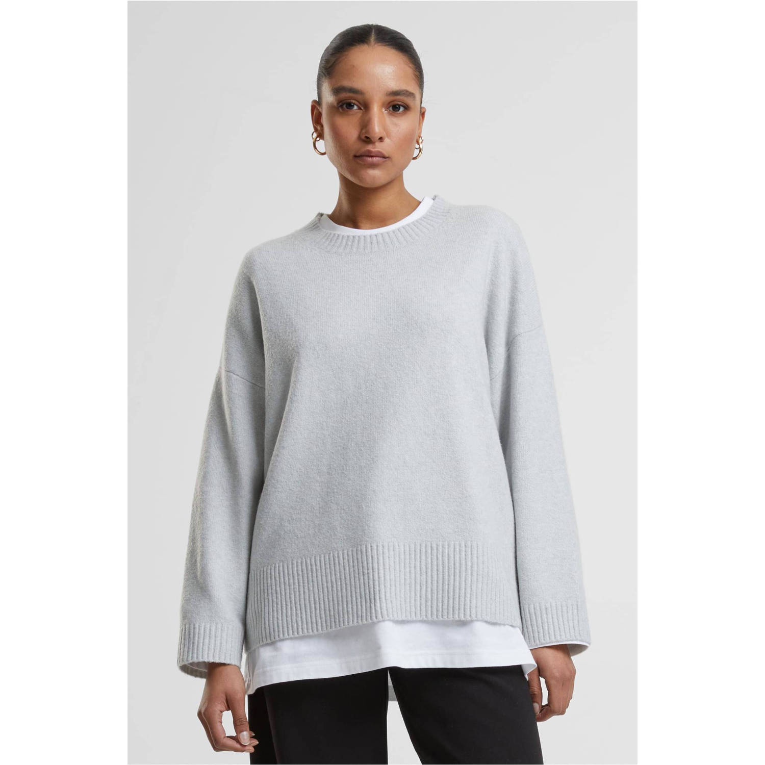 Urban Classics Curvy gebreide trui lichtgrijs