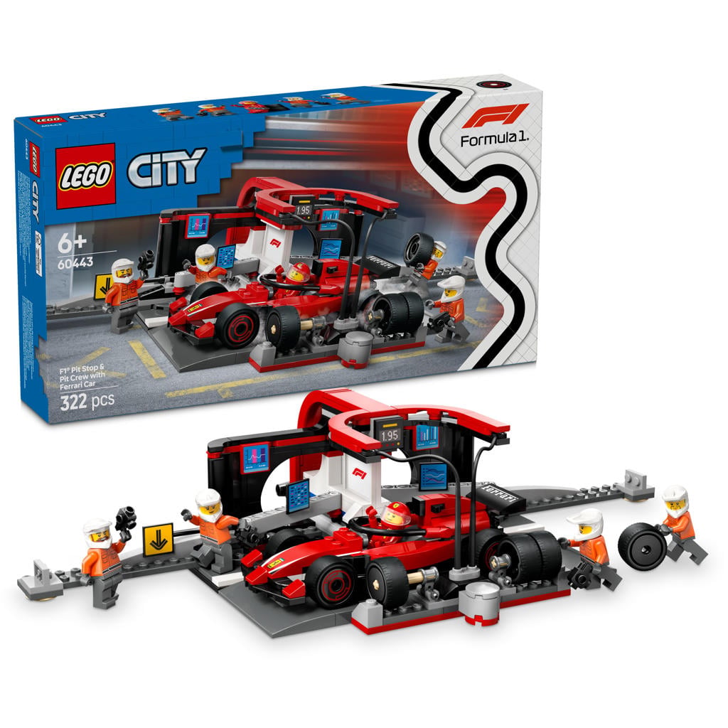 LEGO City F1® pitstop en pitcrew met Ferrari auto 60443