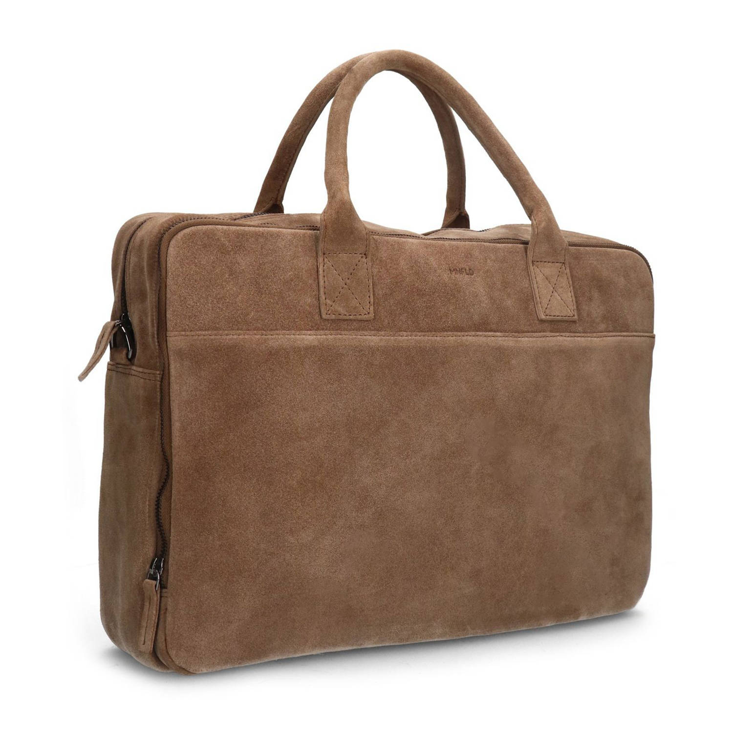 Manfield 17 inch suede laptoptas taupe