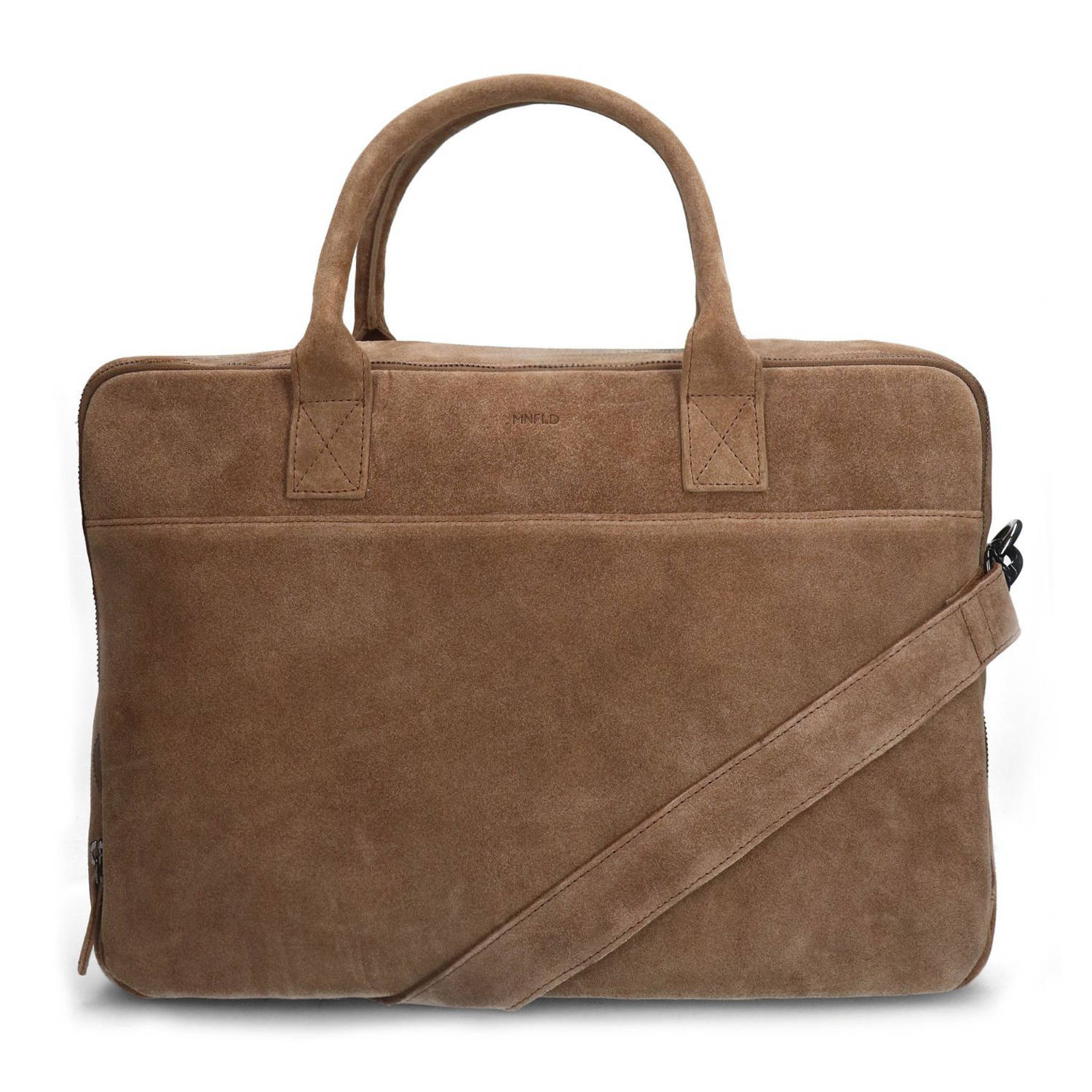 Manfield 17 inch suede laptoptas taupe