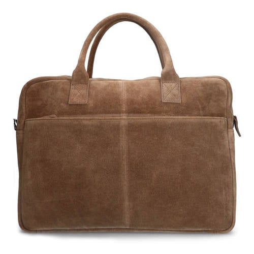 Manfield 17 inch suede laptoptas taupe afbeelding