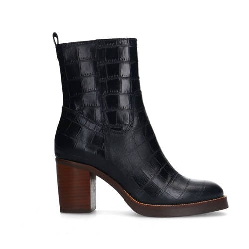 Manfield leren enkellaarzen met crocoprint zwart afbeelding