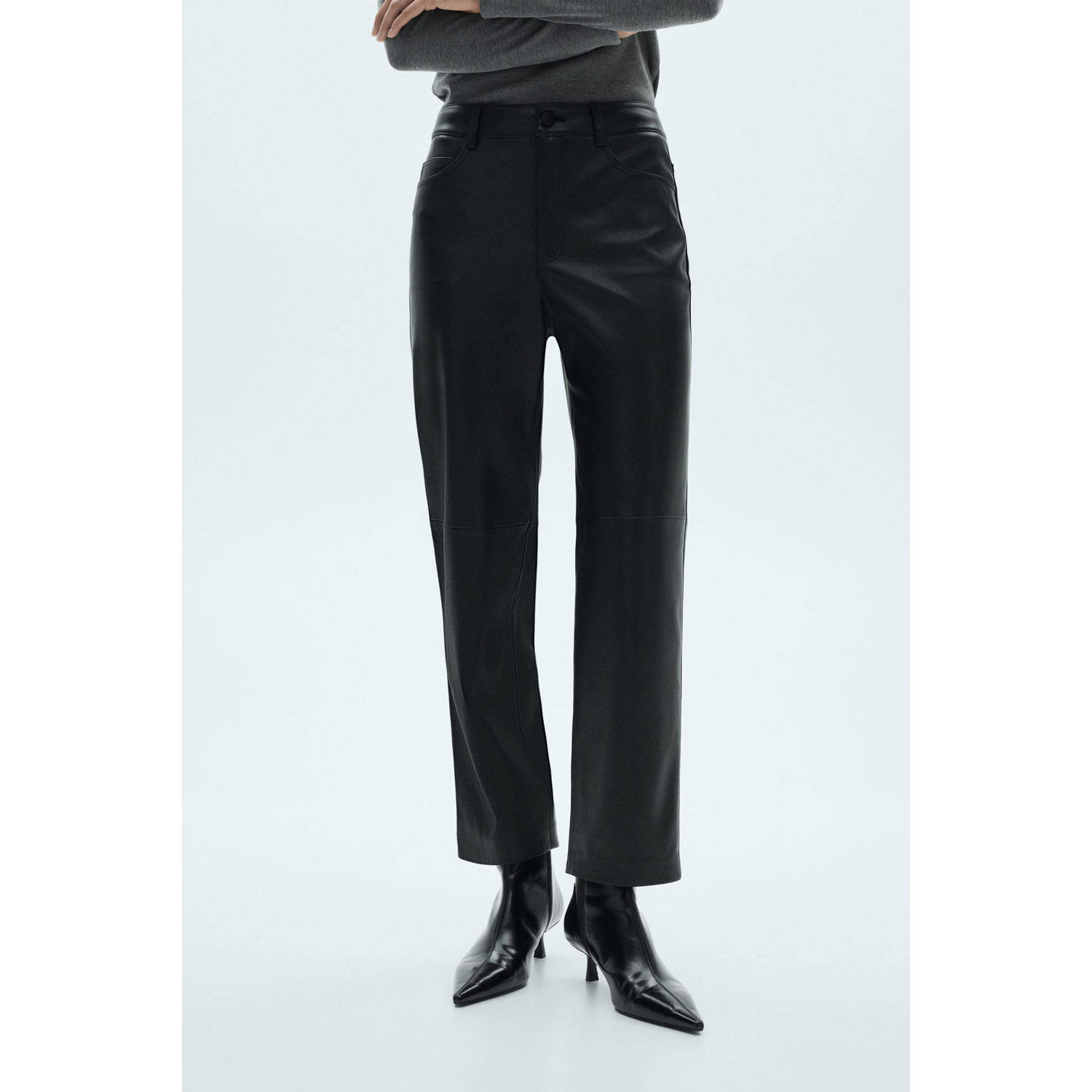 Mango imitatieleren mom broek zwart