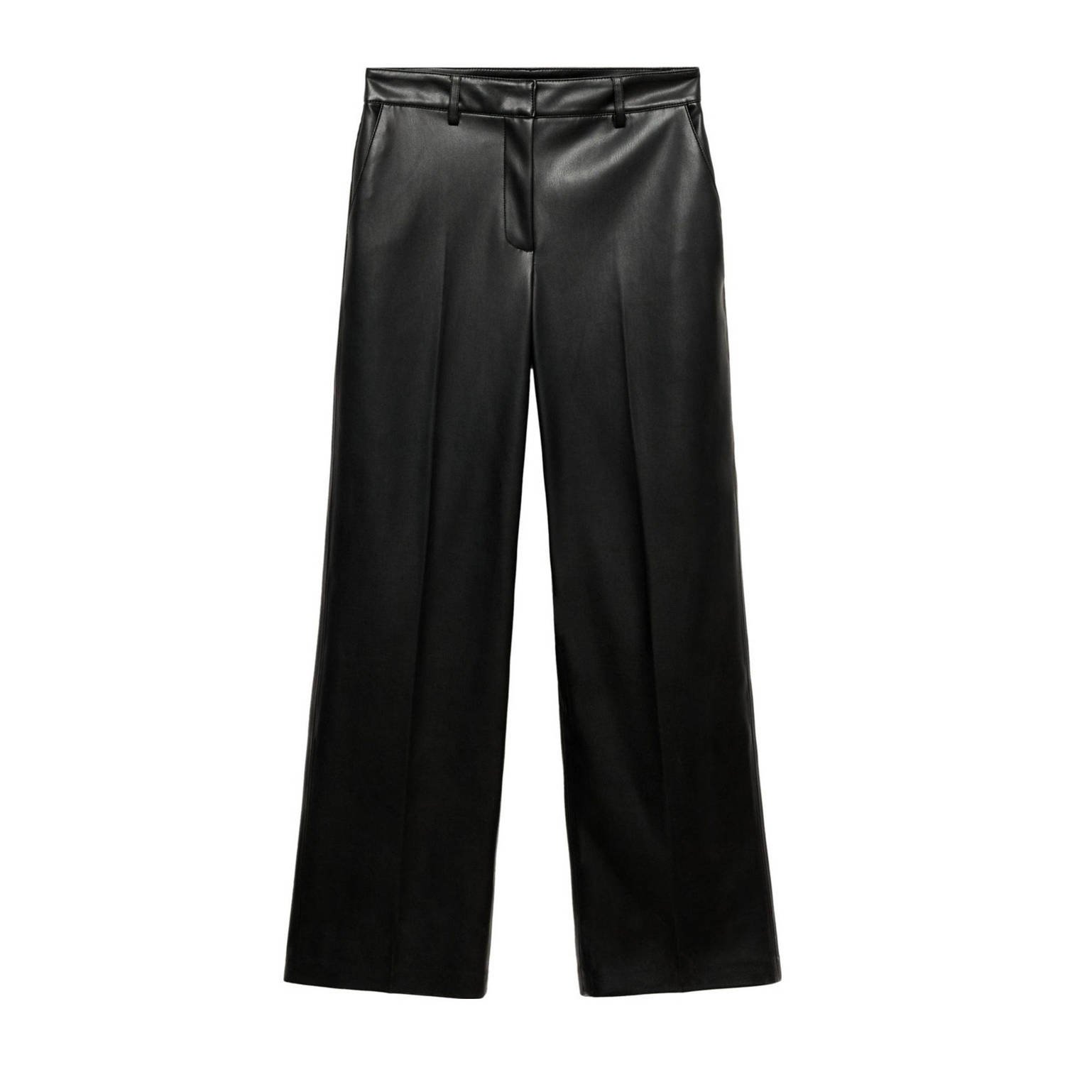 Mango imitatieleren wide leg broek zwart