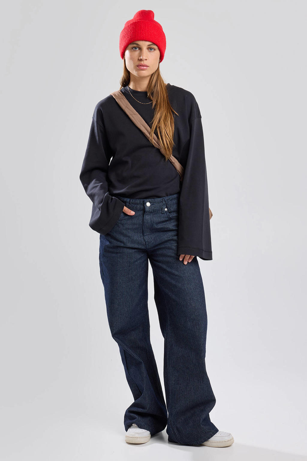 Zwarte dames America Today sweater met effen, lange mouwen en ronde hals