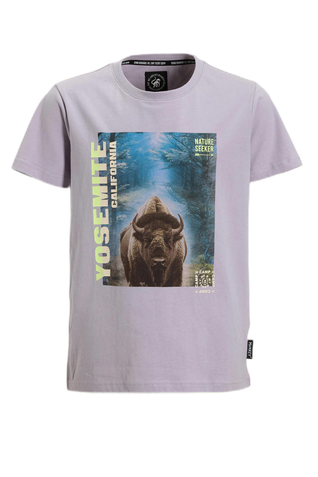 Paarse jongens Me & My Monkey T-shirt van katoen met printopdruk, korte mouwen en ronde hals