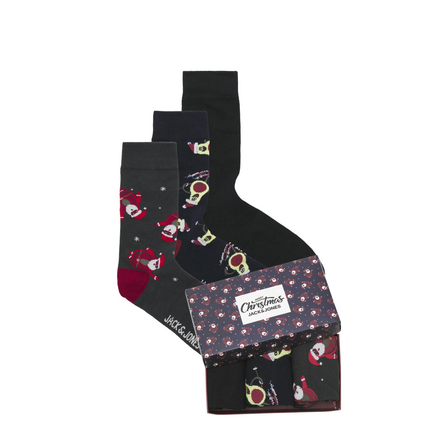 JACK & JONES giftbox sokken JACMERRY X-MAS set van 3 zwart donkerblauw