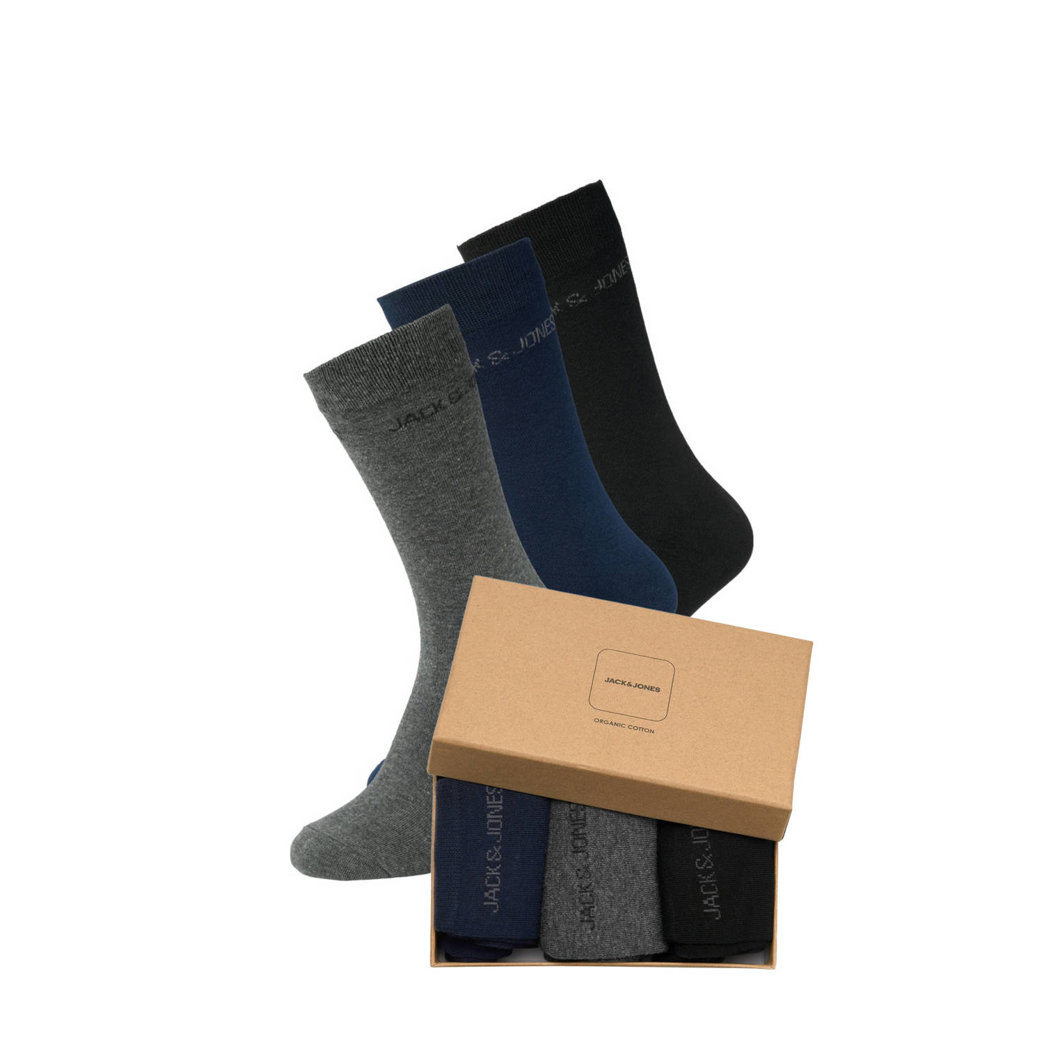 JACK & JONES giftbox sokken JACARBO set van 3 donkerblauw grijs