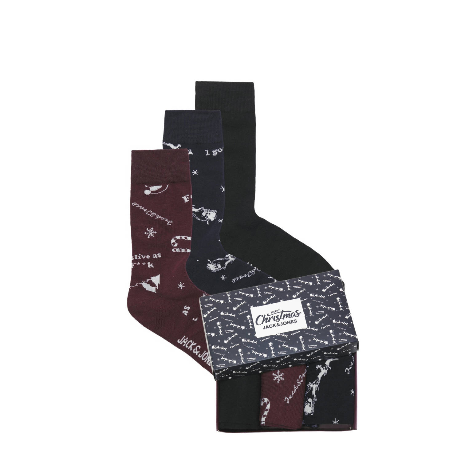 JACK & JONES giftbox sokken JACSNOWFLAKE donkerrood