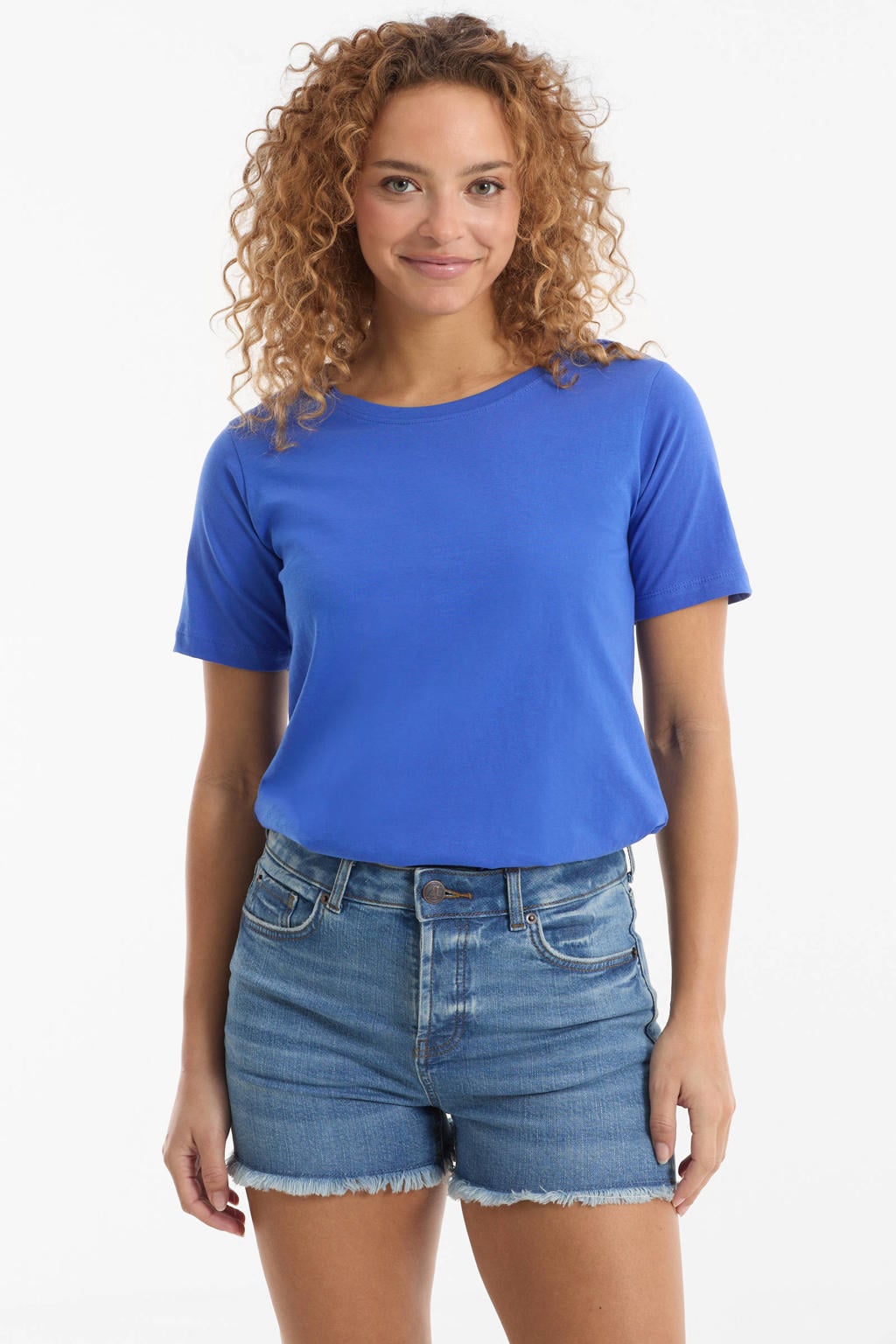 Light blue denim dames Anytime short van denim met regular fit, regular waist, knoopsluiting en effen