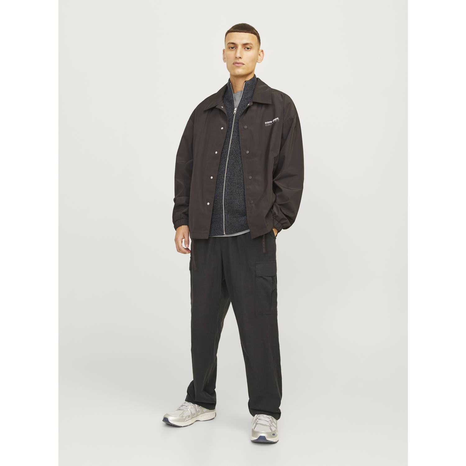 JACK & JONES ESSENTIALS gemêleerd ribgebreid vest JJELEWIS zwart