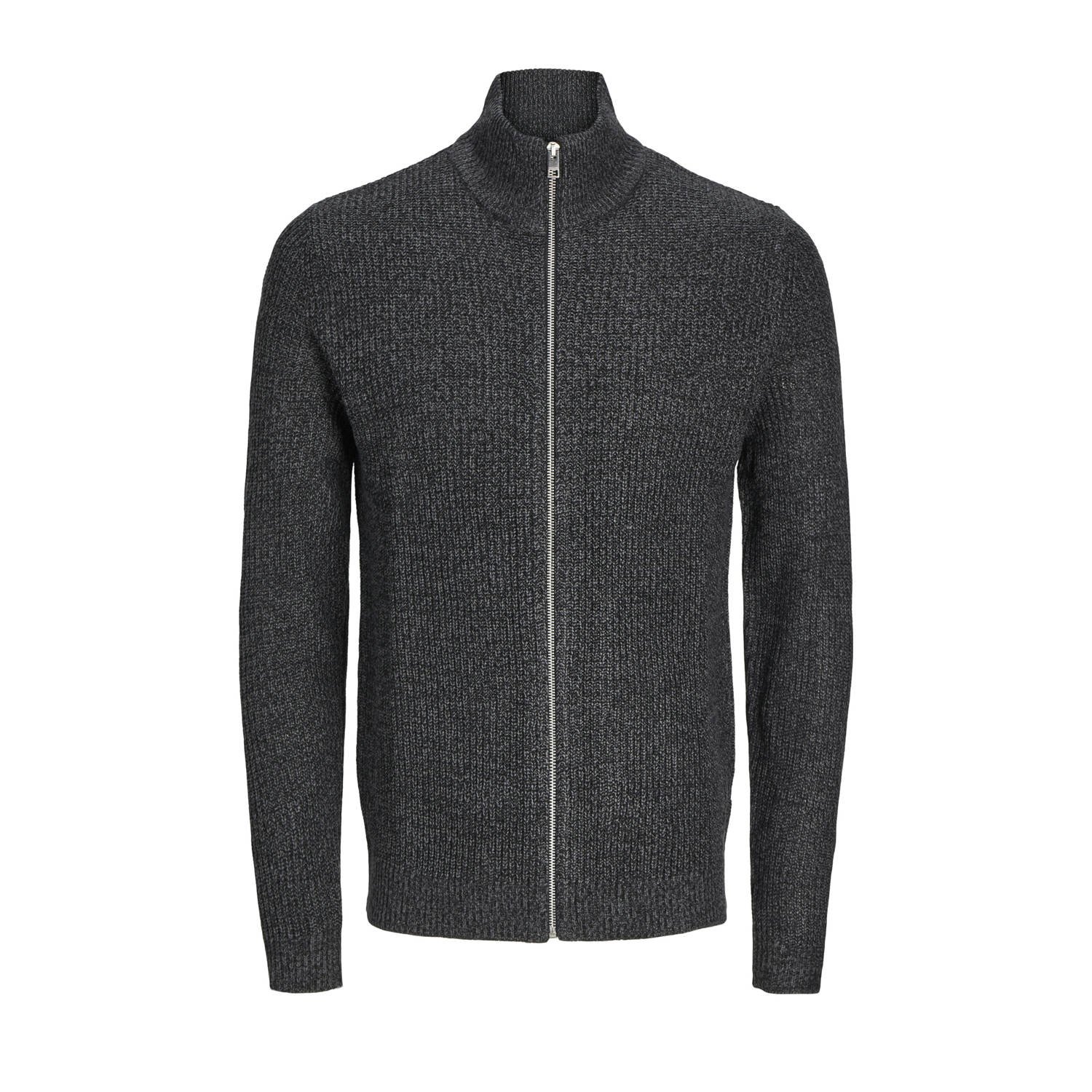 JACK & JONES ESSENTIALS gemêleerd ribgebreid vest JJELEWIS zwart