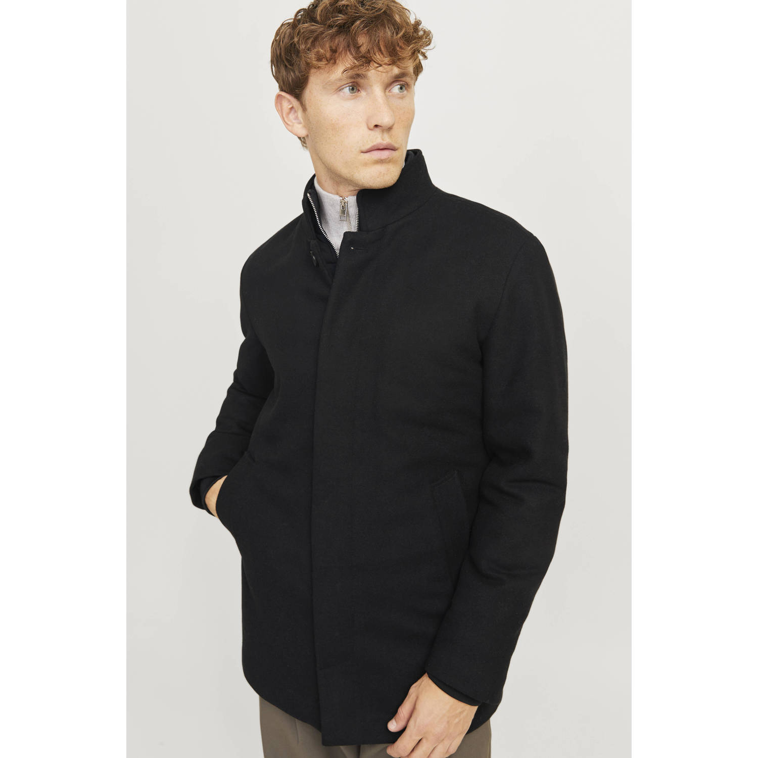 JACK & JONES ESSENTIALS jas JJEHARRISON met wol zwart