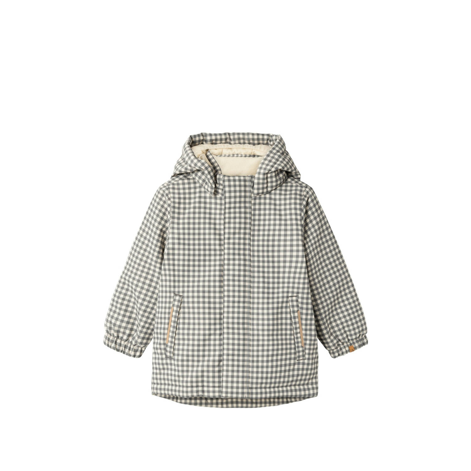 LIL' ATELIER MINI geruite winterjas NMMLASNOW10 groen offwhite