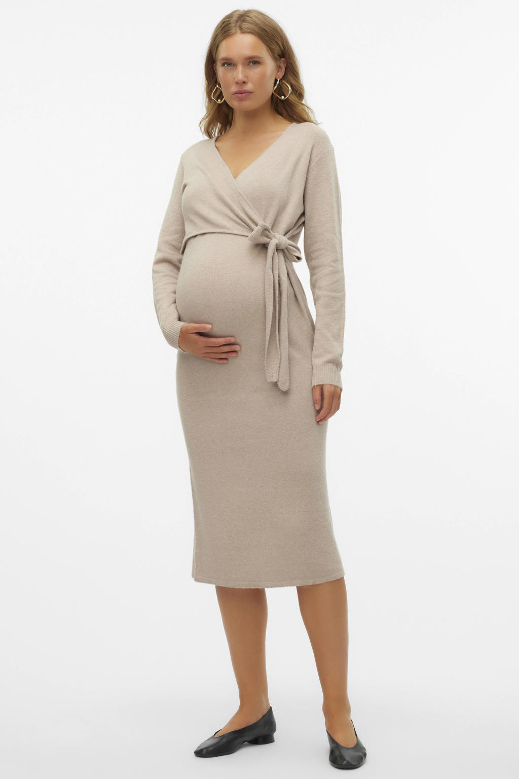 MAMALICIOUS gebreide zwangerschaps- en voedingsjurk MLFIE beige
