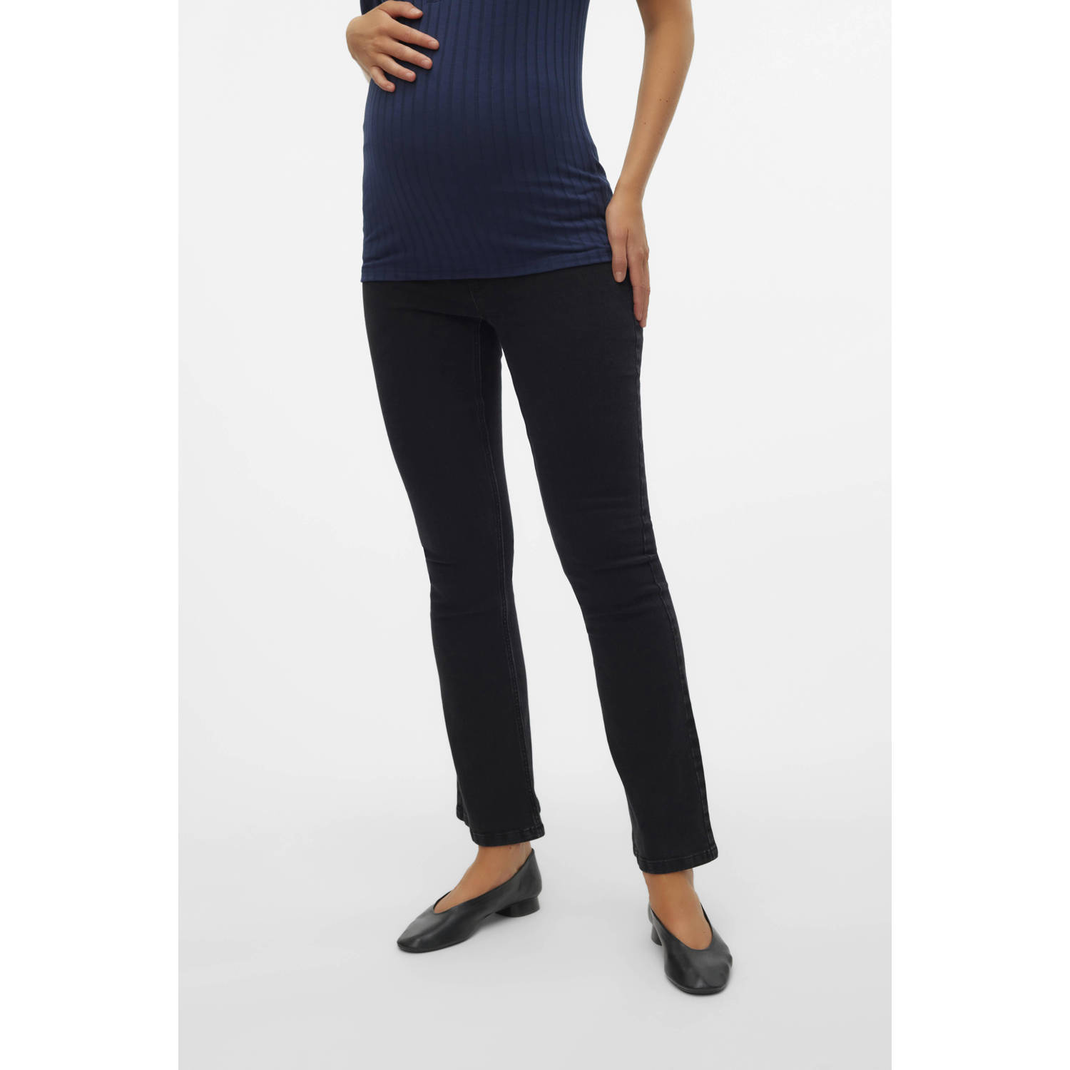 MAMALICIOUS high waist zwangerschaps flared jeans MLCILLE black denim