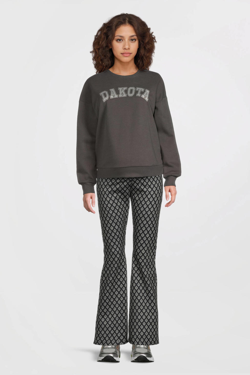 Zwart en grijze dames ONLY MATERNITY flared fit zwangerschapsbroek van polyester met high waist en elastische tailleband
