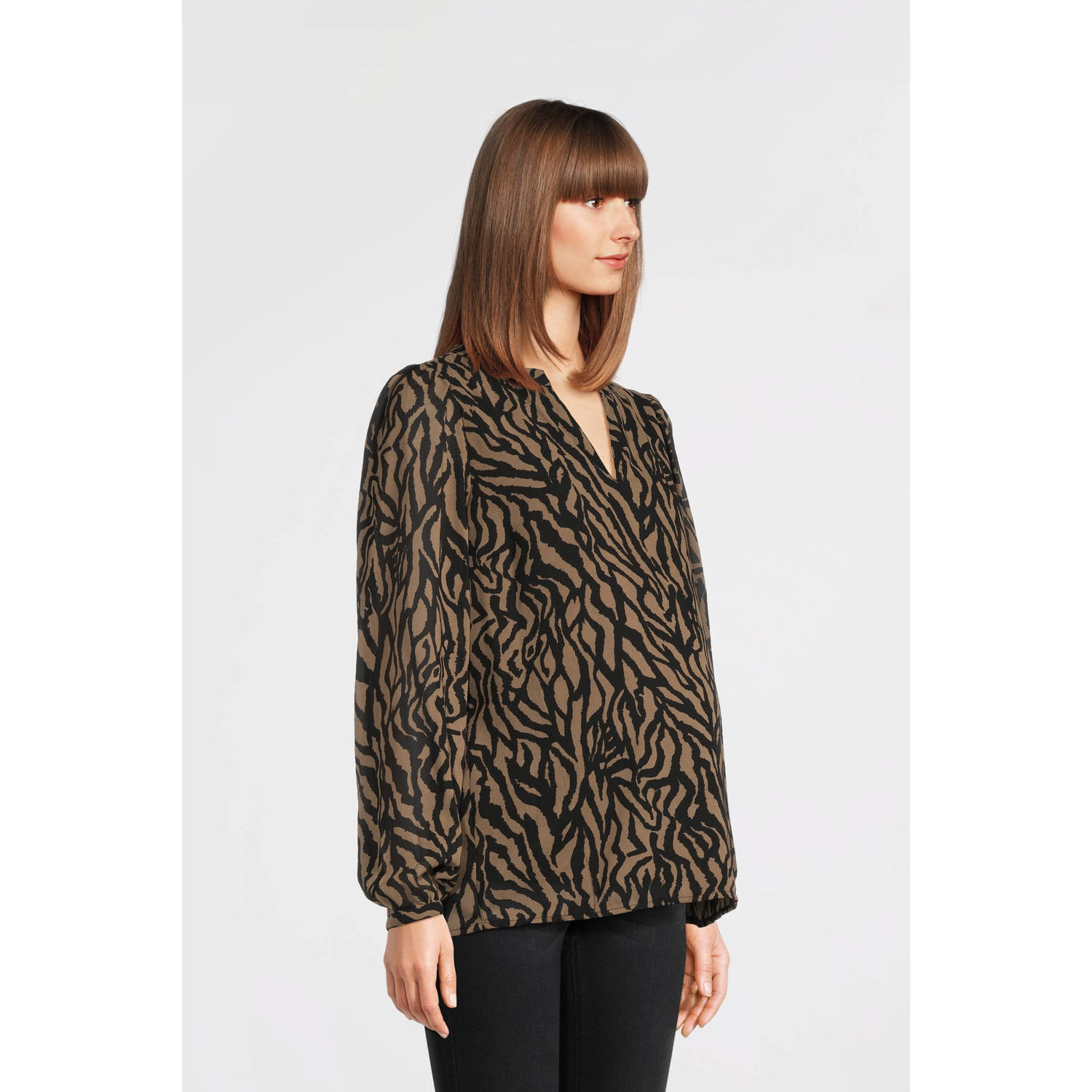 ONLY MATERNITY zwangerschapstop OLMSTAR met all over print bruin zwart