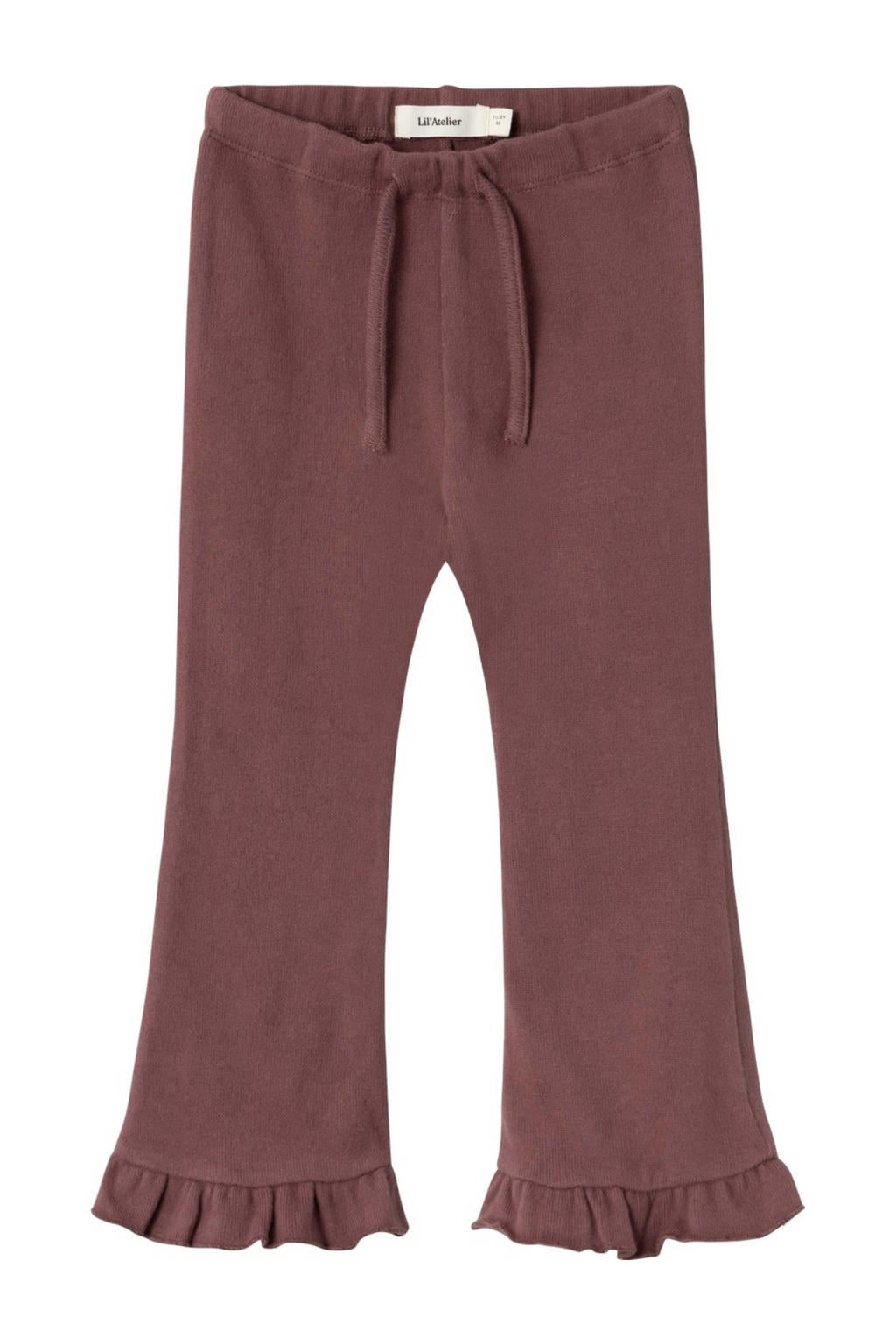Bruine meisjes LIL' ATELIER MINI flared broek van katoen met regular waist, elastische tailleband met koord en effen