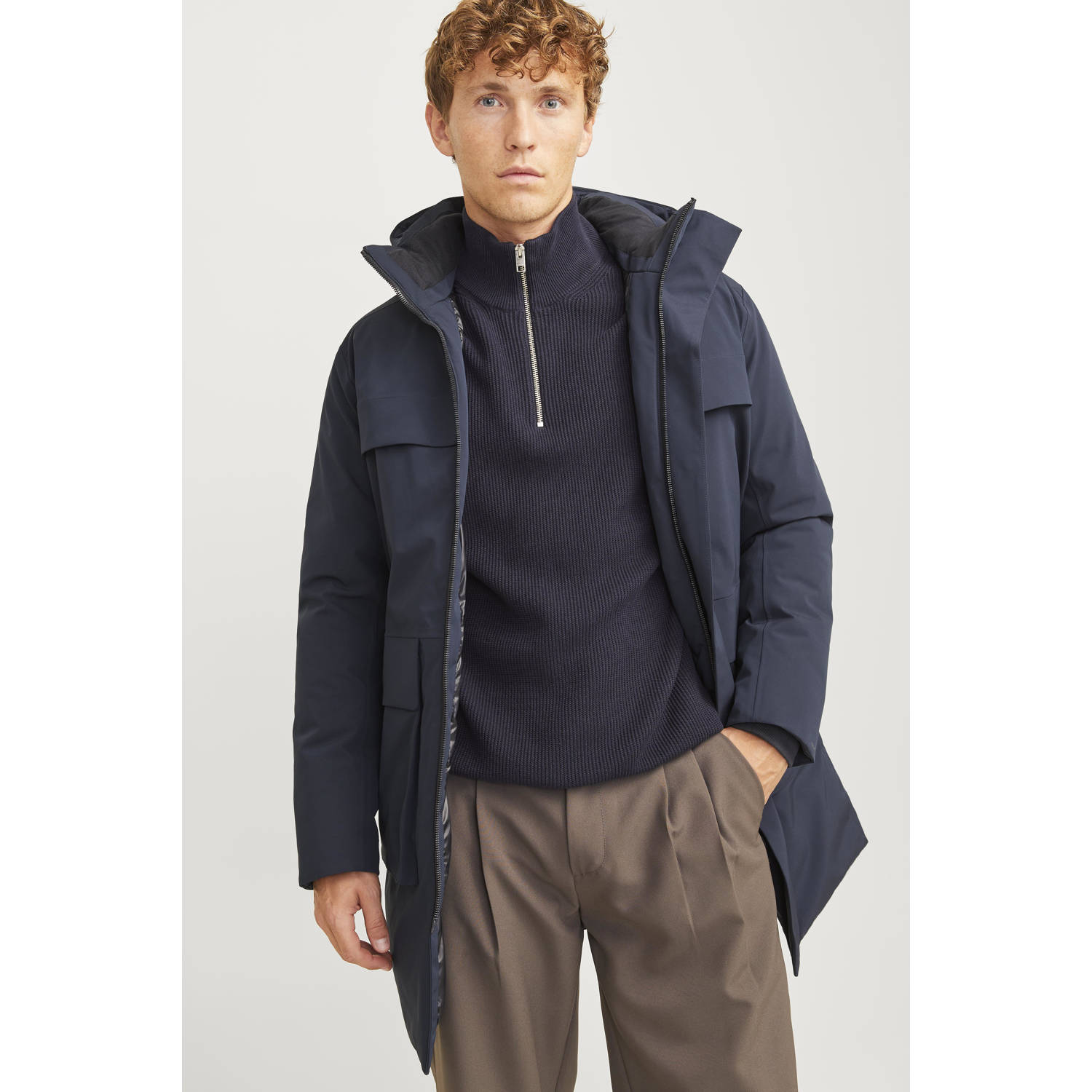 JACK & JONES PREMIUM gewatteerde winterjas donkerblauw