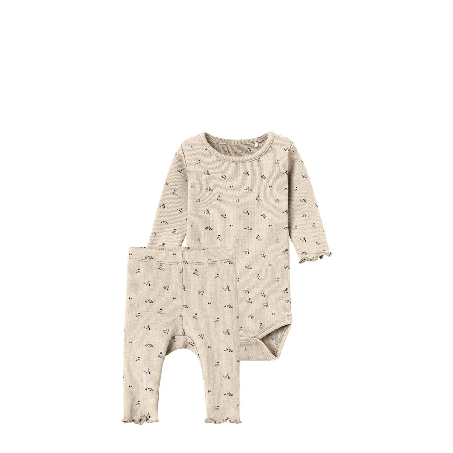 NAME IT BABY romper + babybroek NBFOLINNE met bloemdessin beige bruin