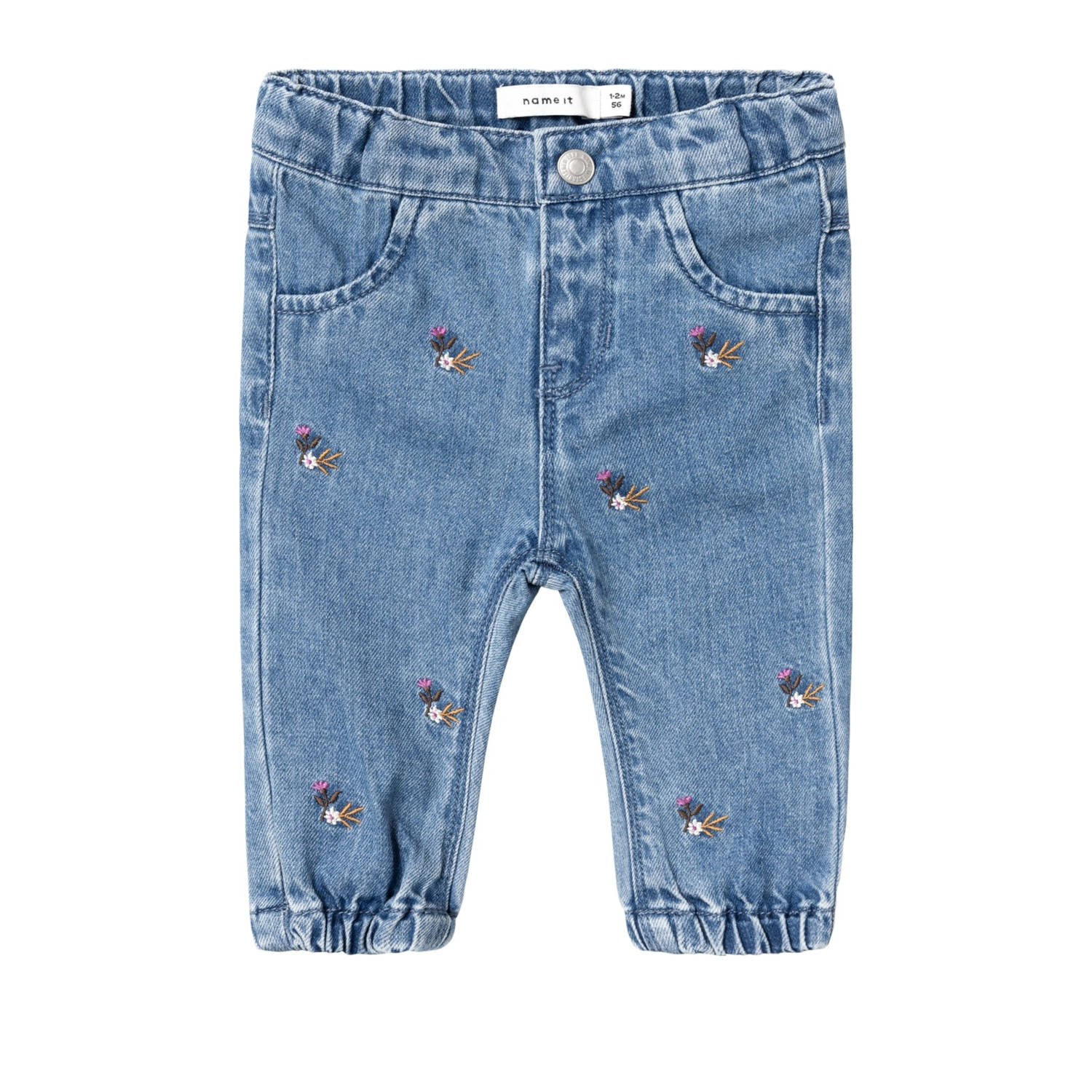 NAME IT BABY gebloemde mom jeans NBFROSE medium blue denim