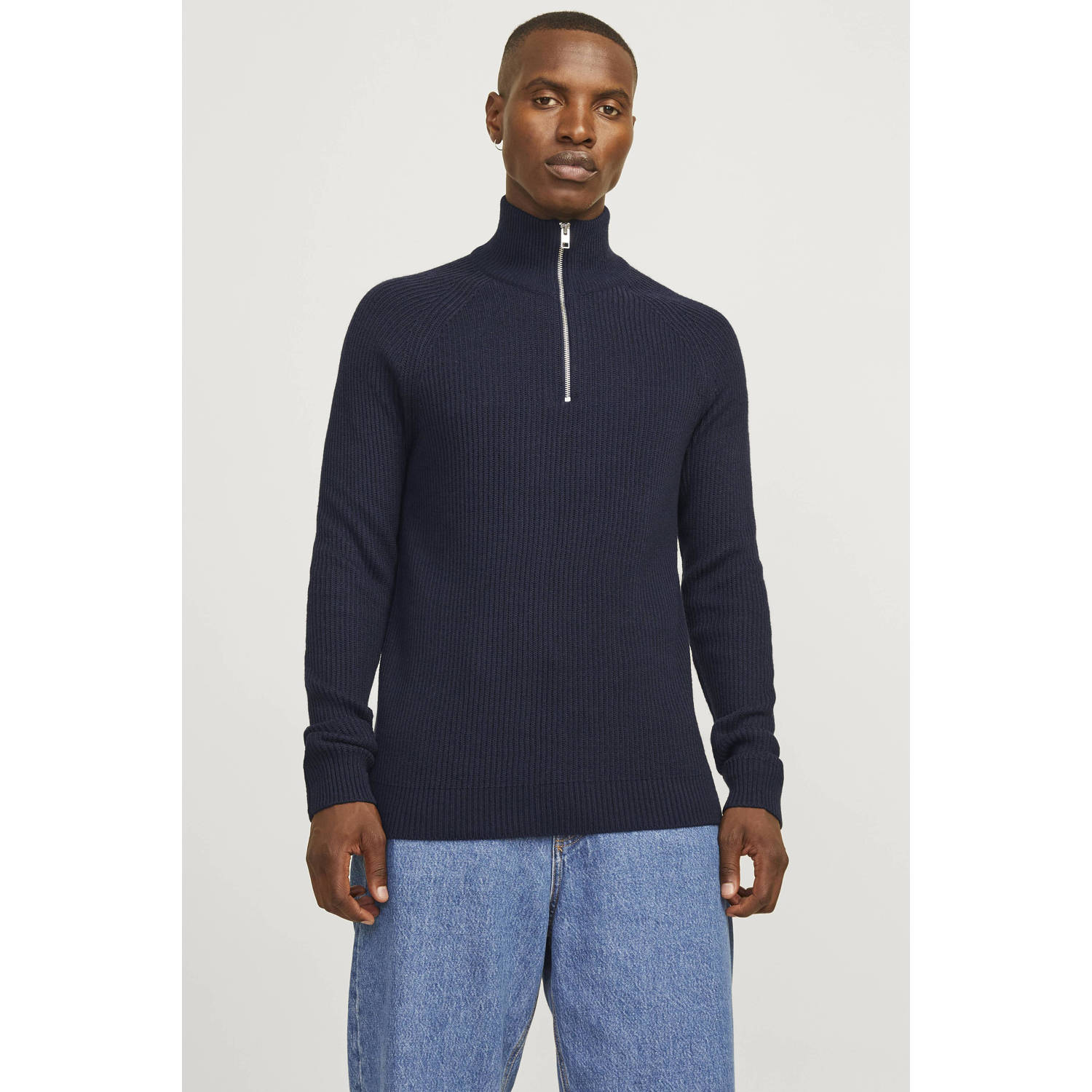 JACK & JONES gebreide trui JJPANNEL donkerblauw