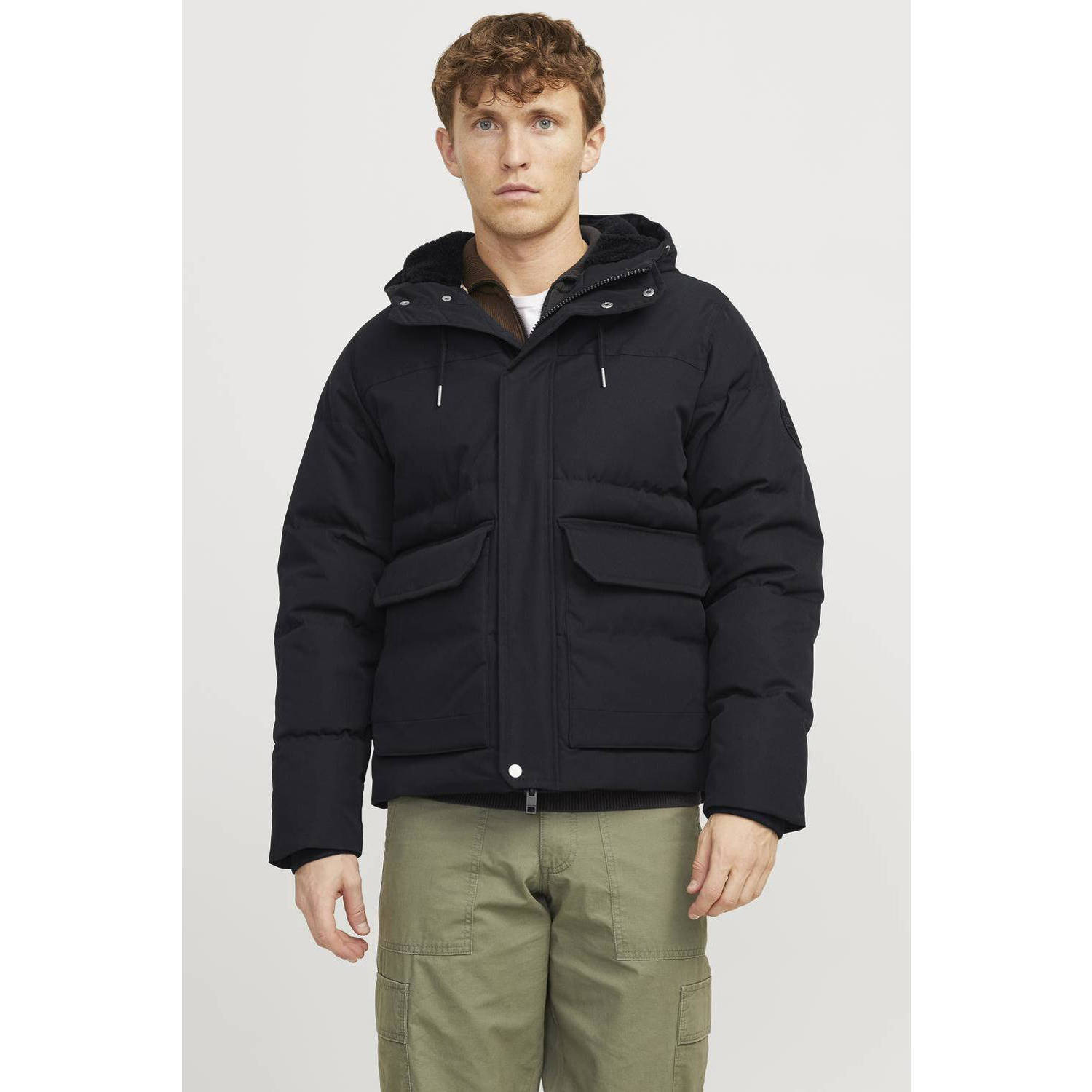JACK & JONES gewatteerde jas JJCARL zwart