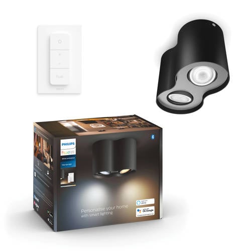 Philips Hue Pillar opbouwspot - warm- tot koelwit licht - 2 spots - zwart - 1 dimmer switch - GU10 - Zwart