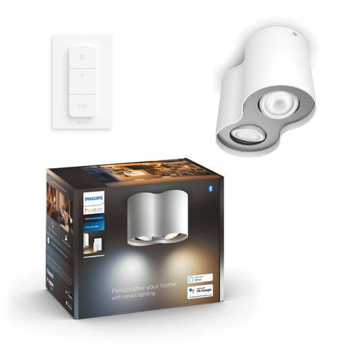 Philips Hue Pillar opbouwspot - warm- tot koelwit licht - 2 spots - wit - 1 dimmer switch - GU10 - Zwart