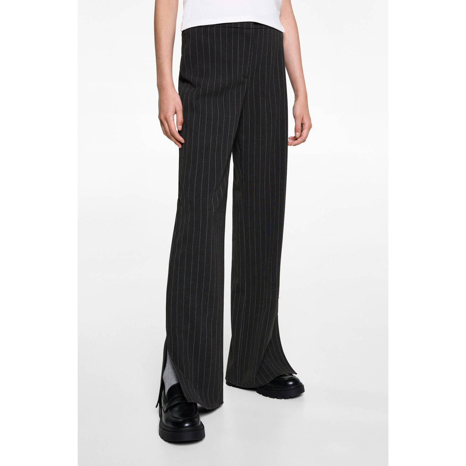 MANGO TEEN wide leg broek met krijtstreep donkergrijs