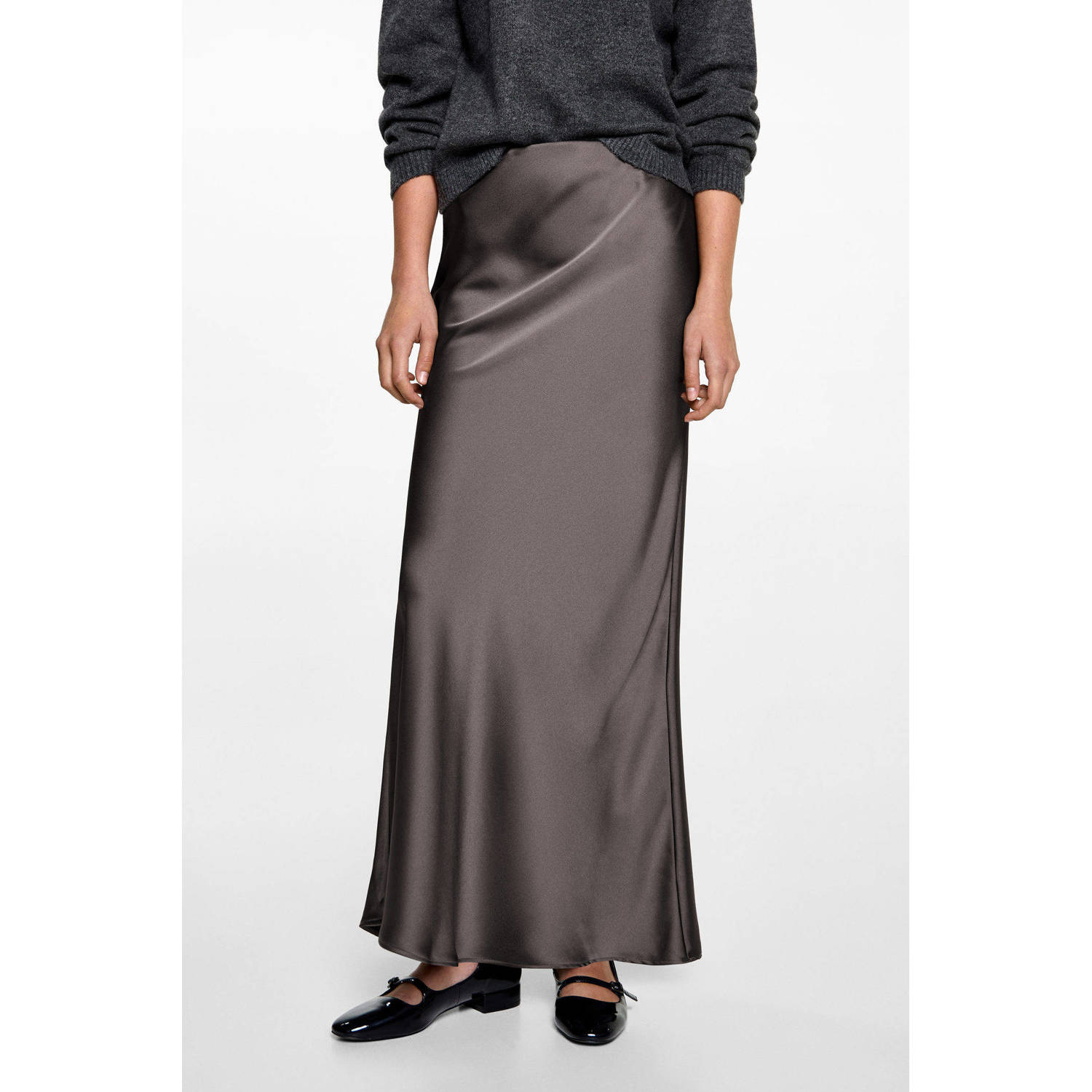MANGO TEEN satijnen maxi rok grijs