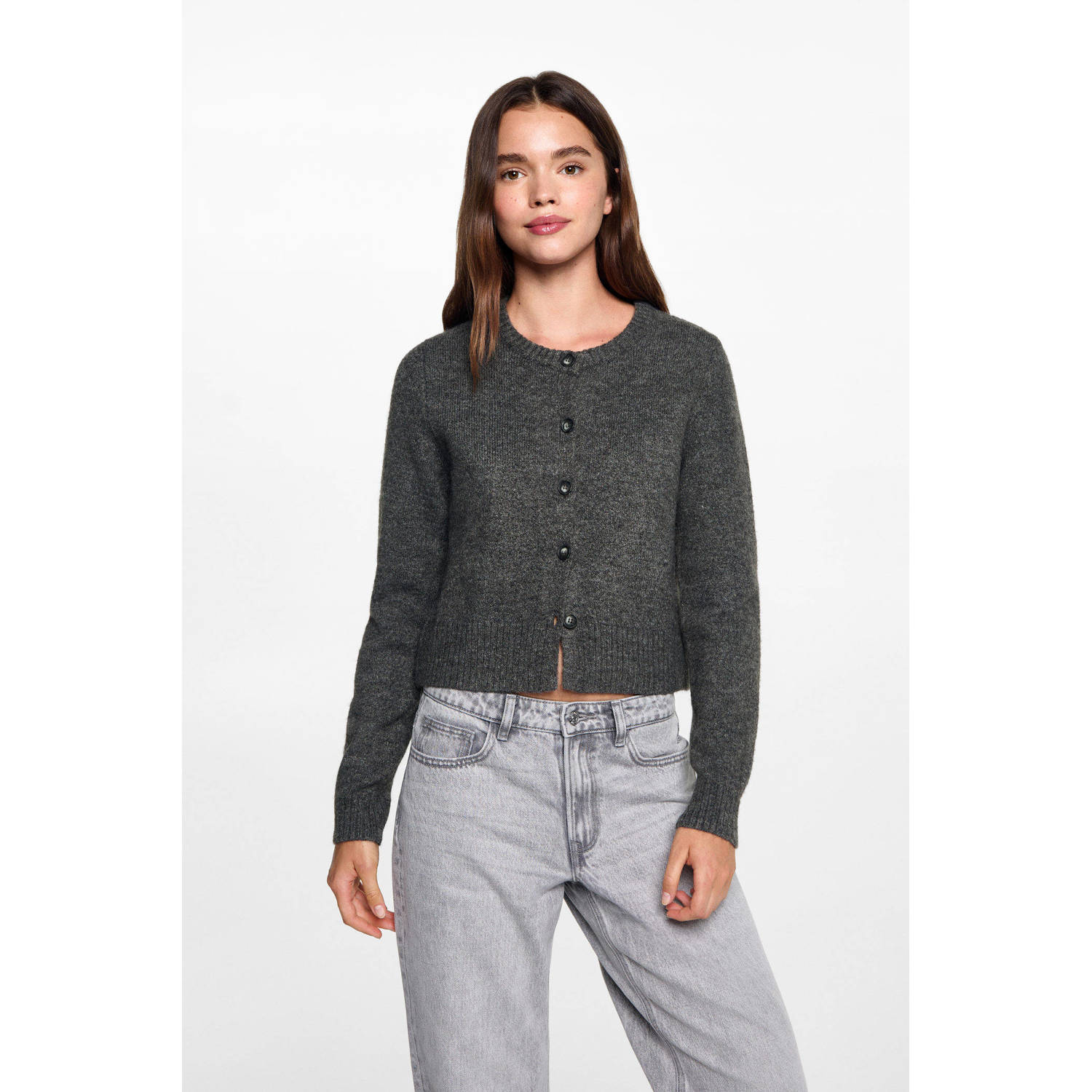 MANGO TEEN fijngebreid vest grijs