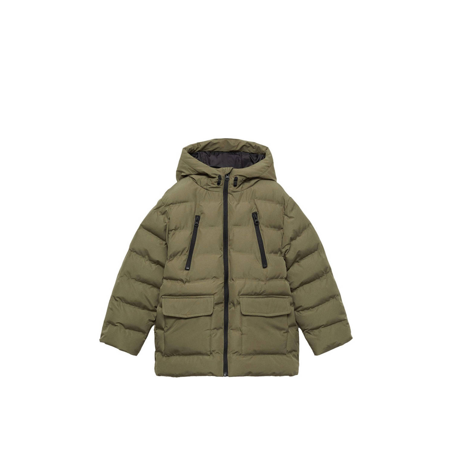 Mango Kids gewatteerde winterjas kakigroen
