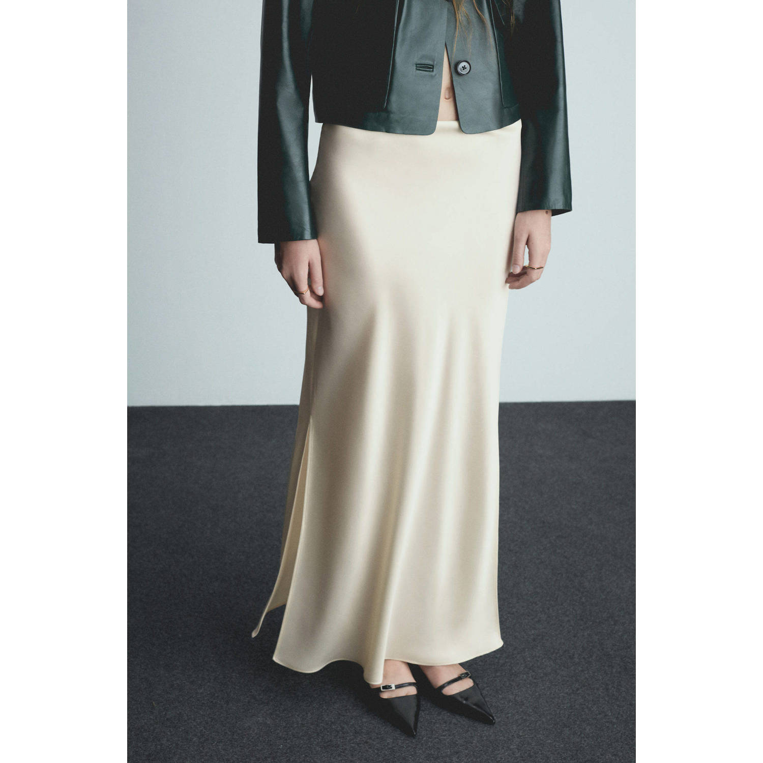Mango satijn maxi rok ecru
