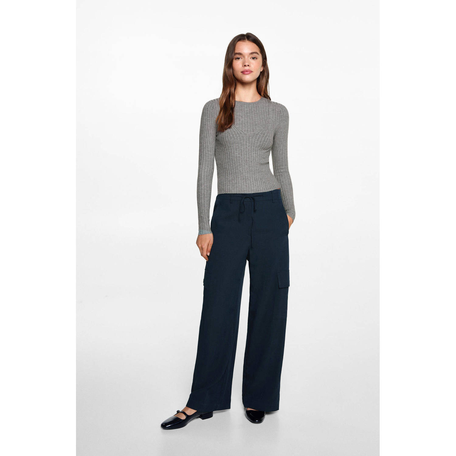 MANGO TEEN wide leg cargobroek marine