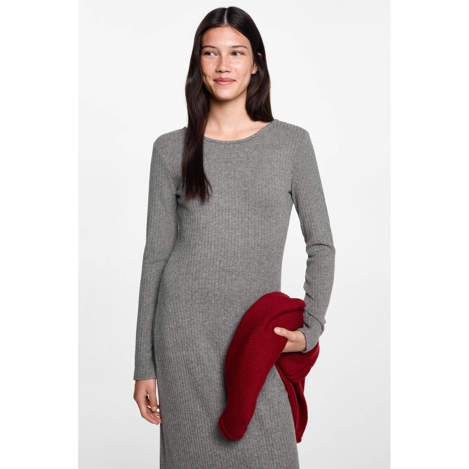 MANGO TEEN ribgebreide maxi jurk middengrijs