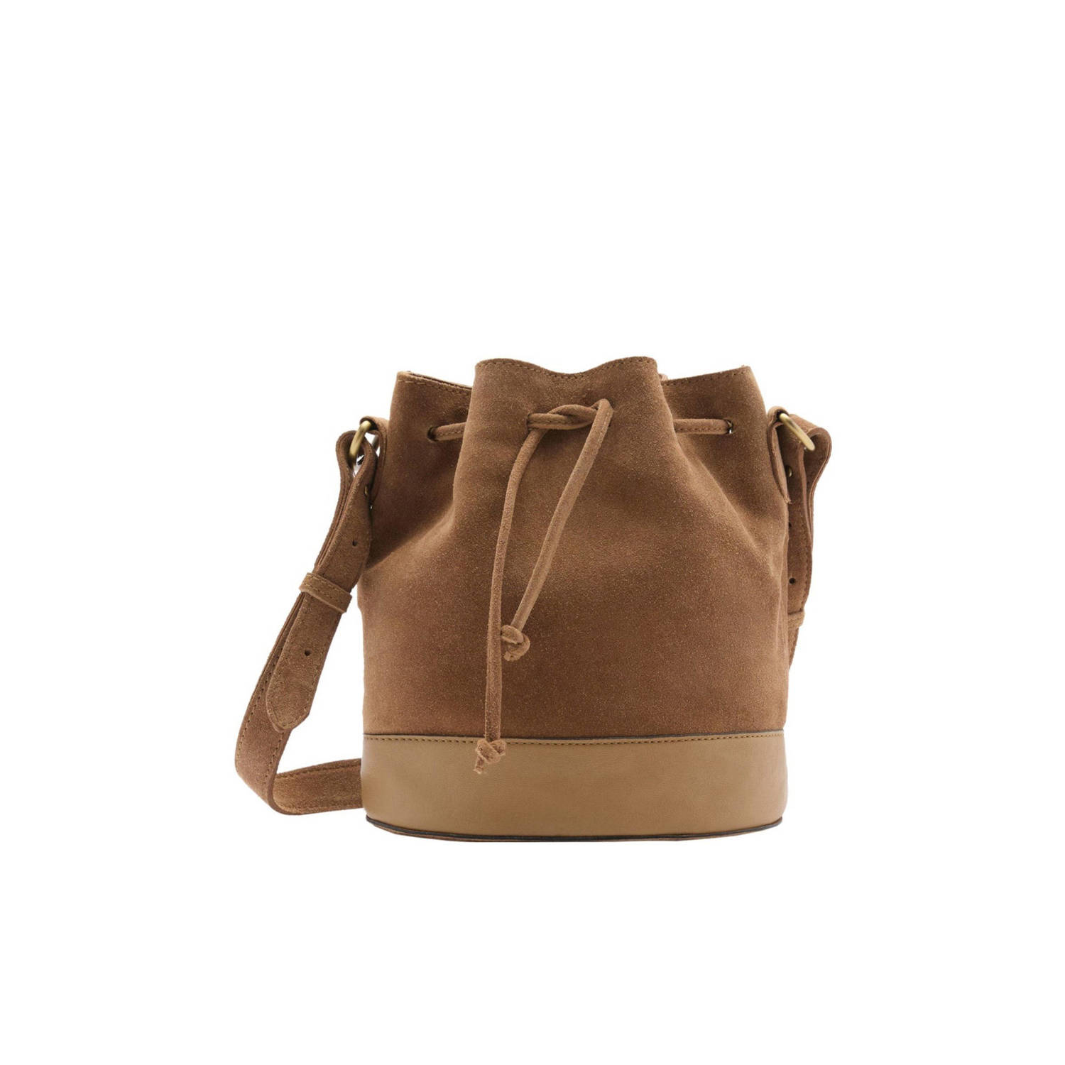 MANGO TEEN leren schoudertas middenbruin