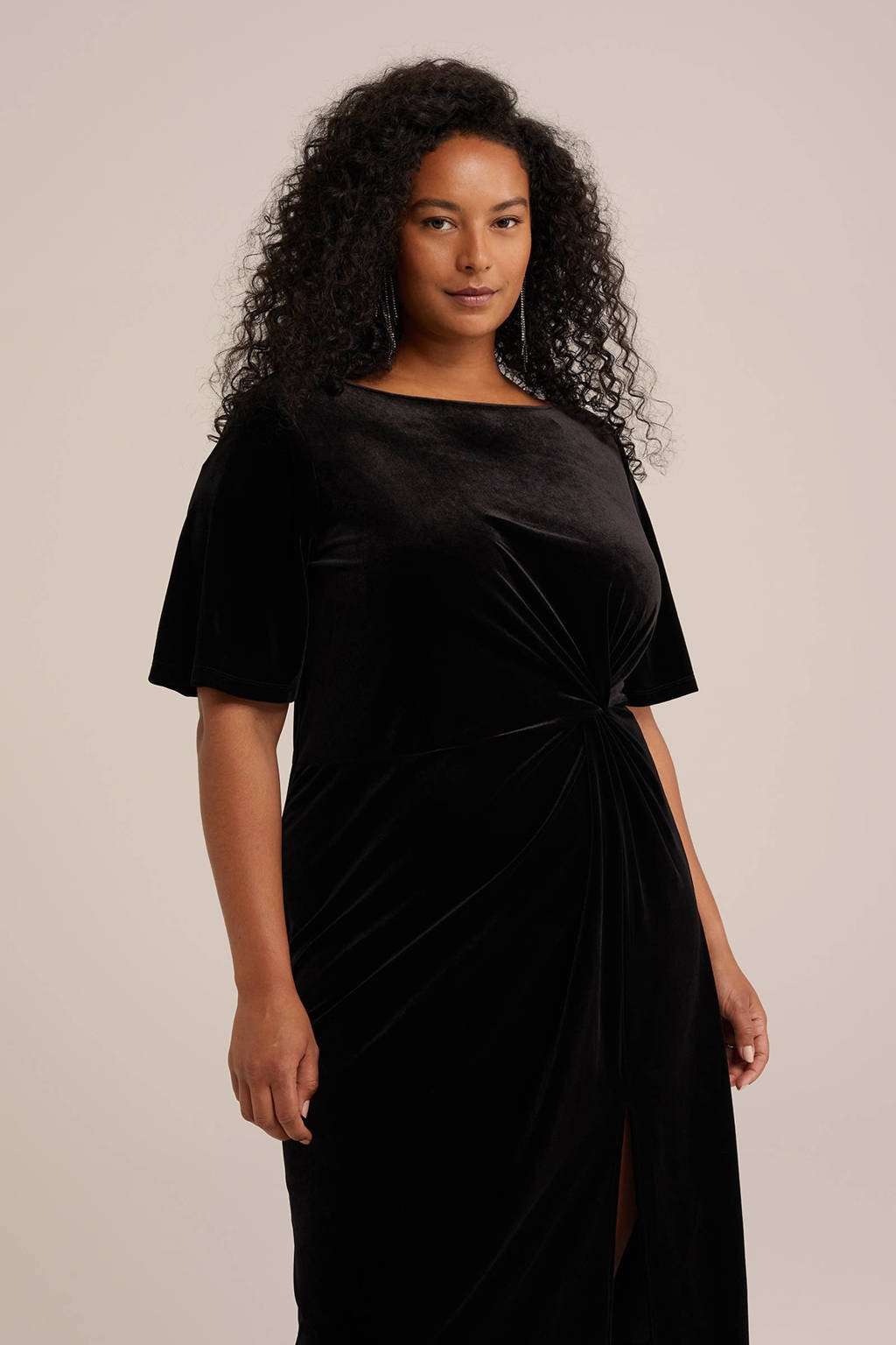 WE Fashion Curve fluwelen jurk zwart wehkamp