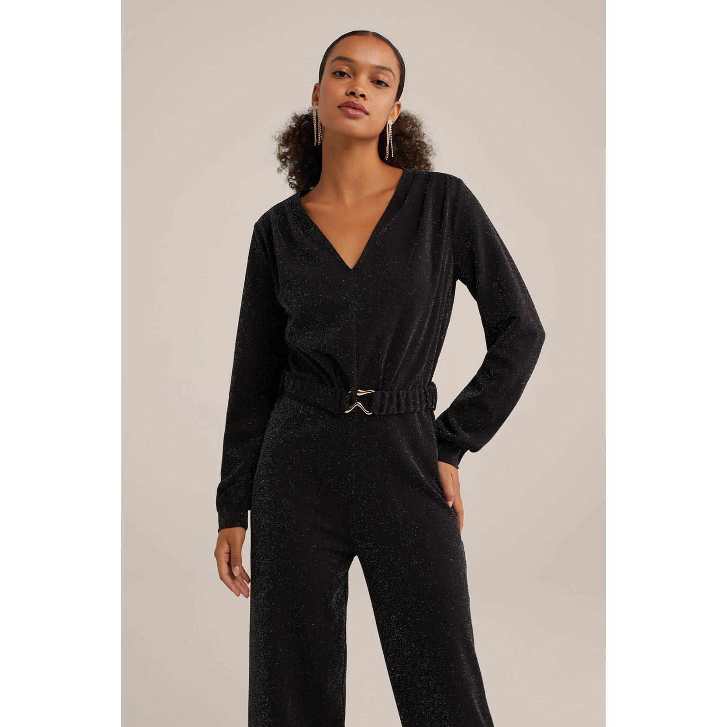 WE Fashion jumpsuit zwart met glitter