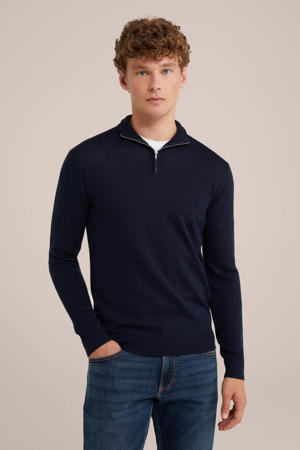 gebreide trui met wol donkerblauw