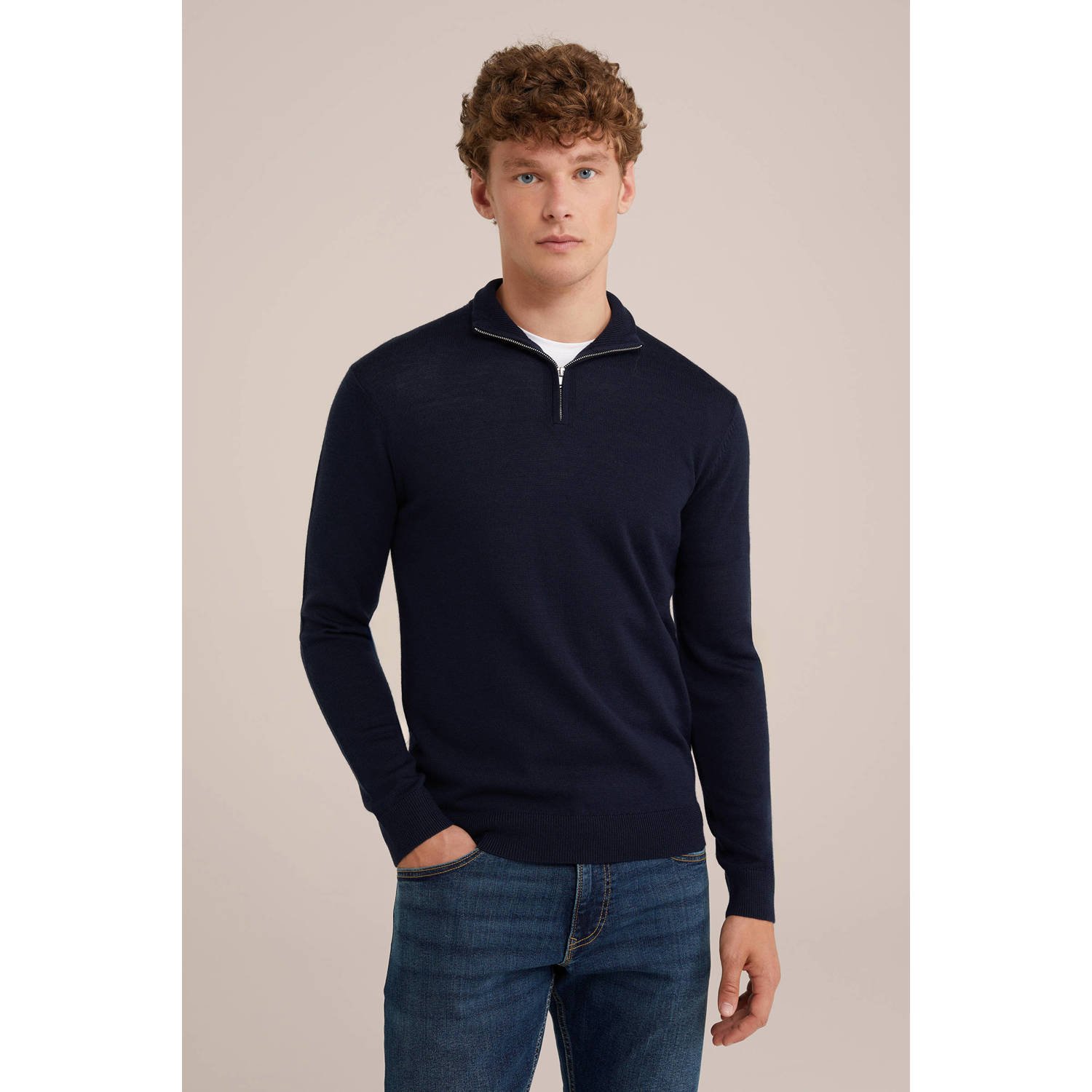 WE Fashion WE Fundamentals wol gebreide trui donkerblauw