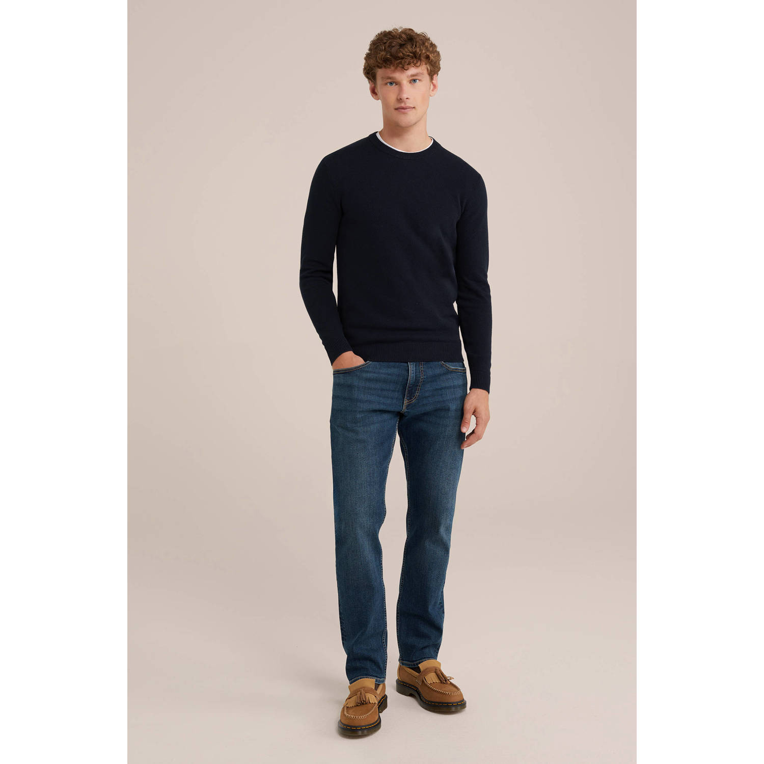 WE Fashion gebreide trui donkerblauw