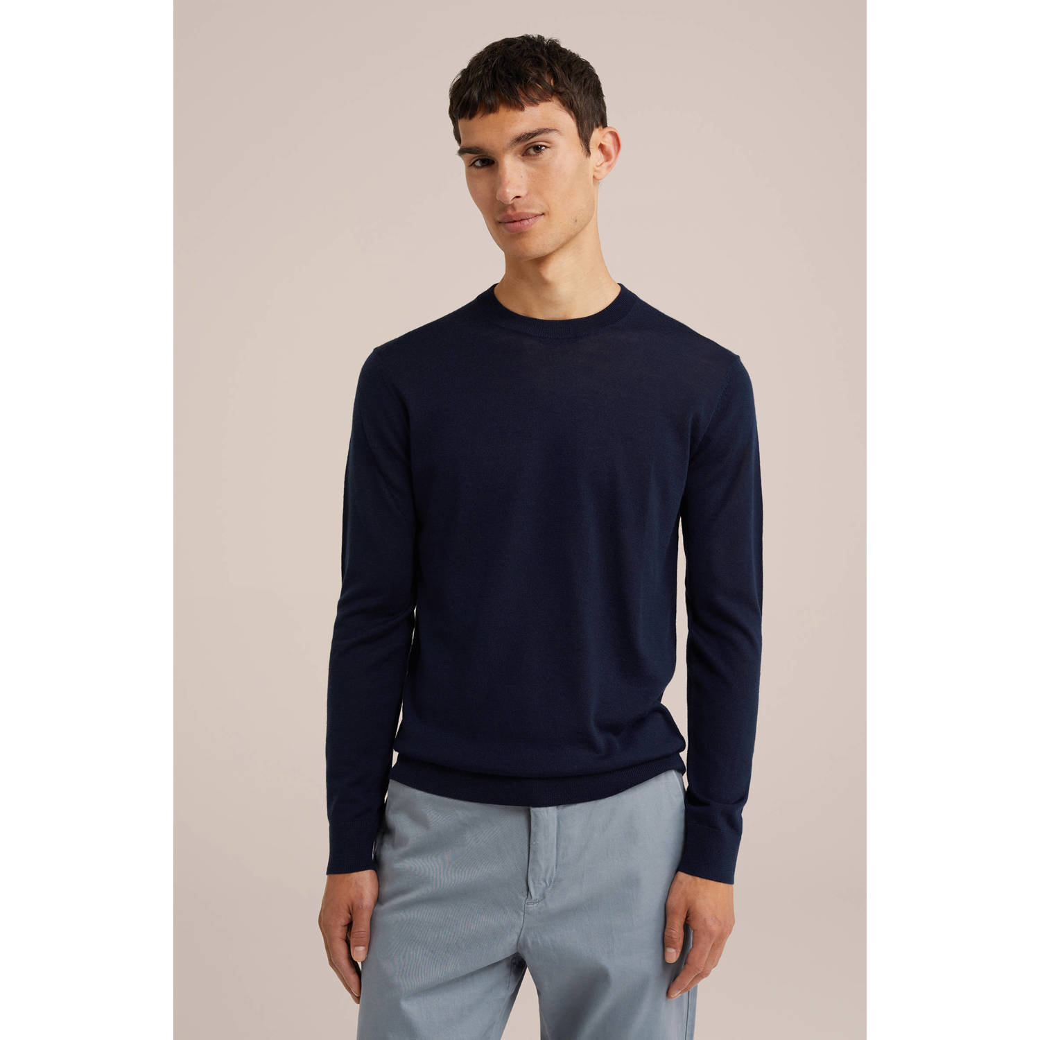 WE Fashion WE Fundamentals wol gebreide trui donkerblauw
