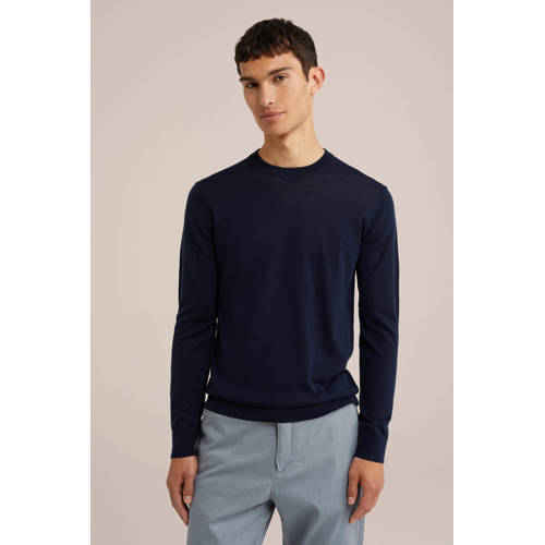 WE Fashion gebreide trui met wol donkerblauw afbeelding