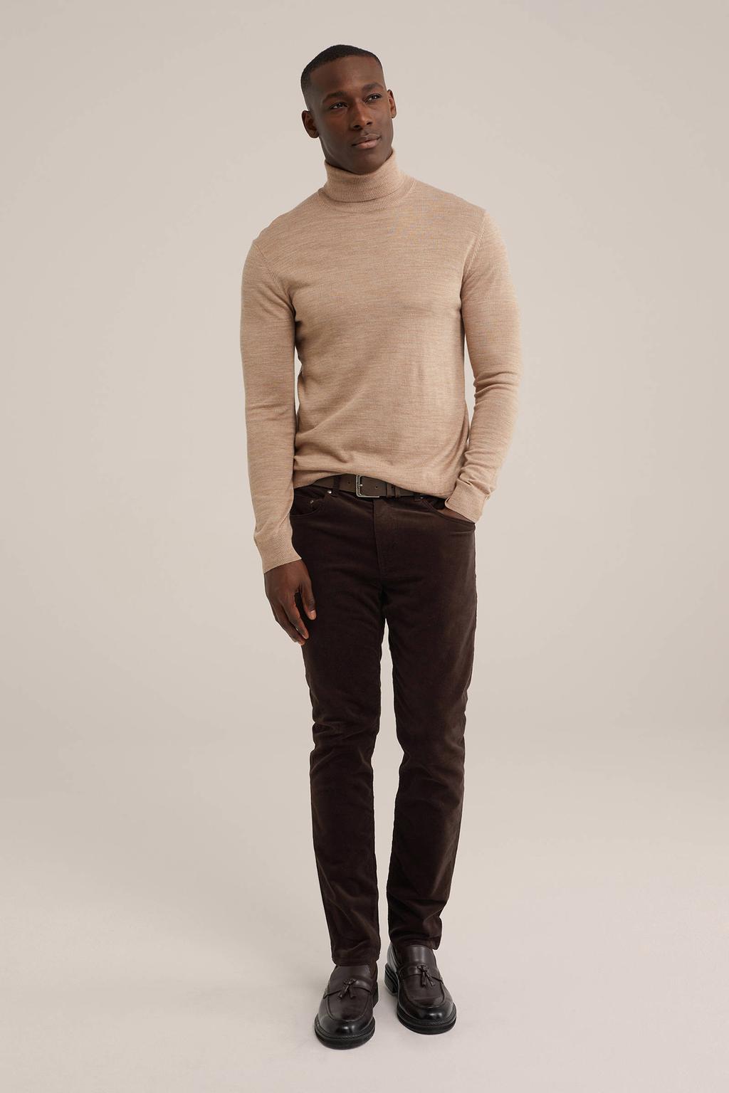 Beige heren WE Fashion wol coltrui Dark Sand met effen en lange mouwen