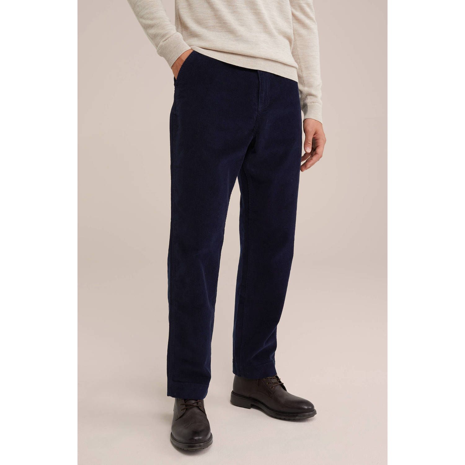 WE Fashion Blue Ridge corduroy straight fit broek donkerblauw