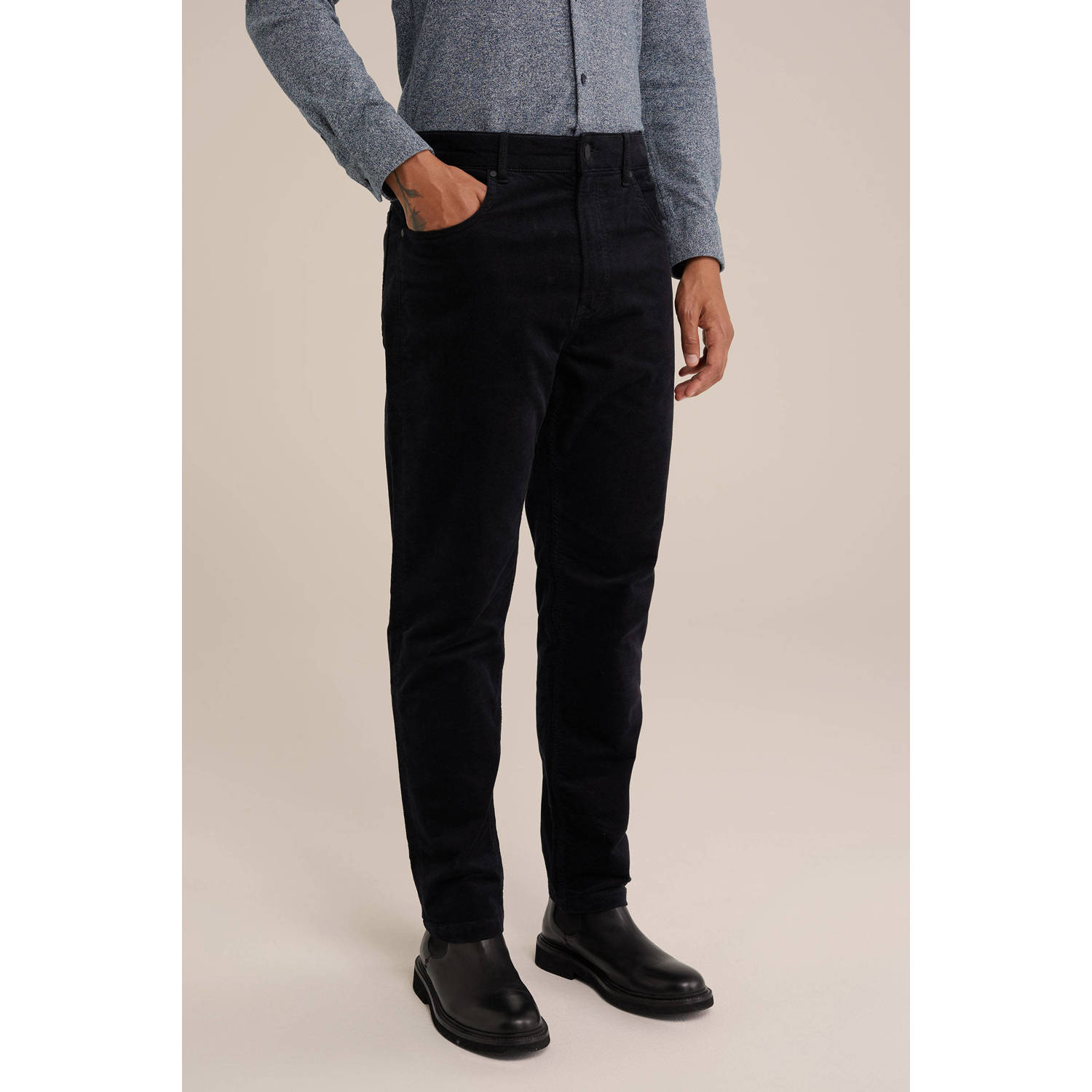 Van Gils corduroy tapered fit broek heavy blue