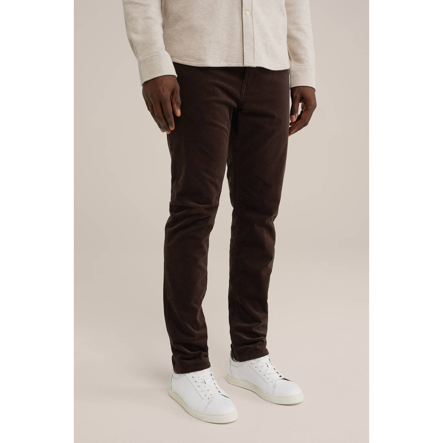 WE Fashion corduroy slim fit broek donkerbruin