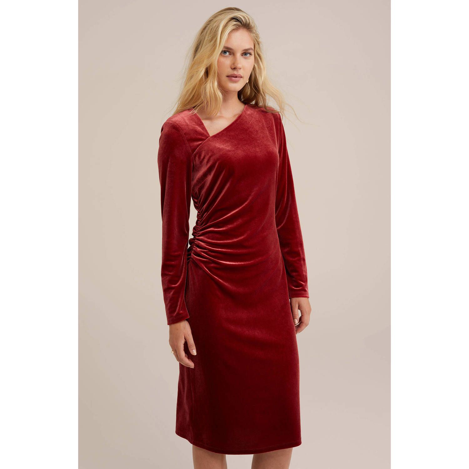 WE Fashion fluwelen jurk donkerrood